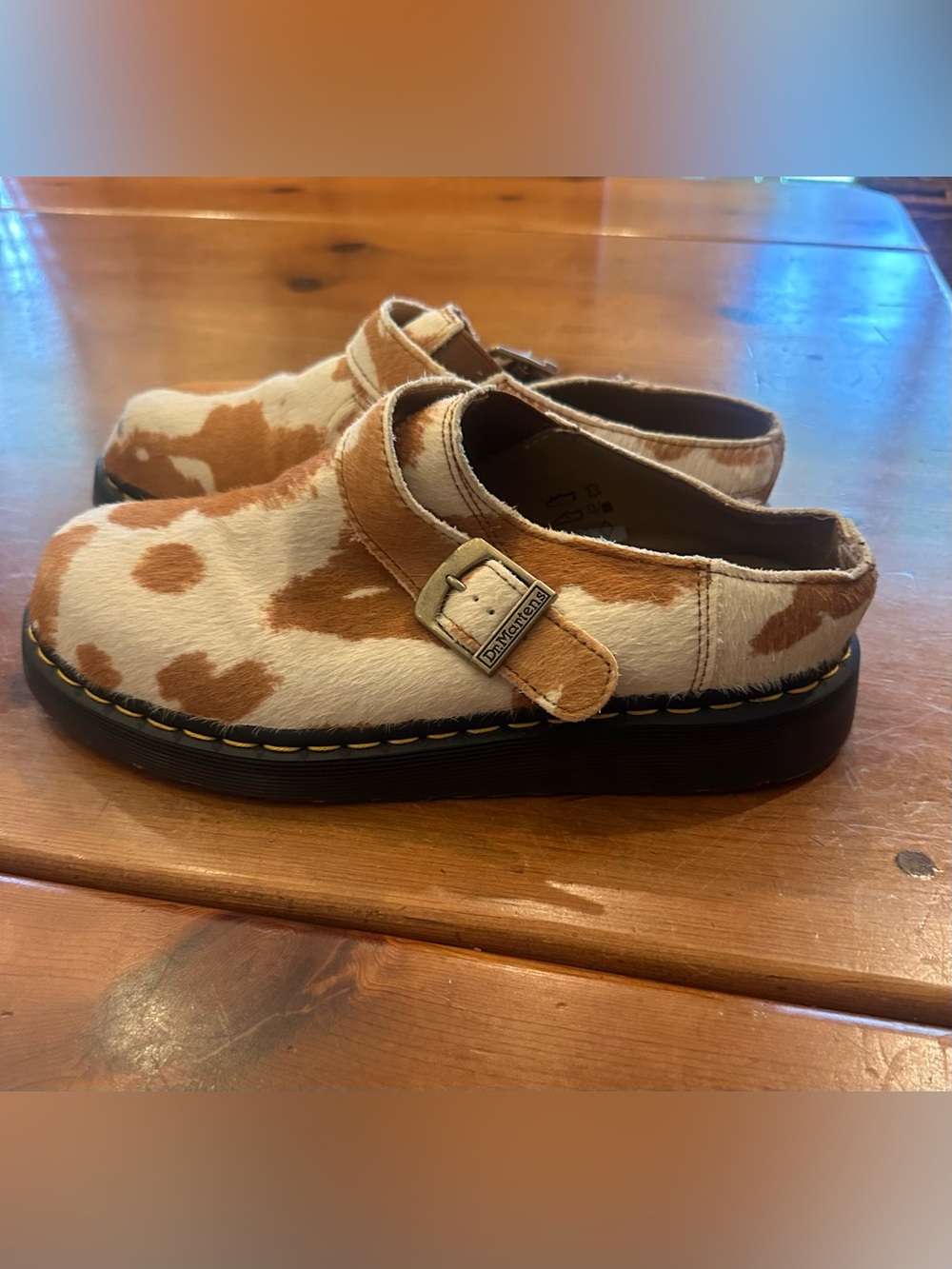 Dr. Martens Cow Print Calf Hair Mary Jane Clogs Shoes EU 41 US 9